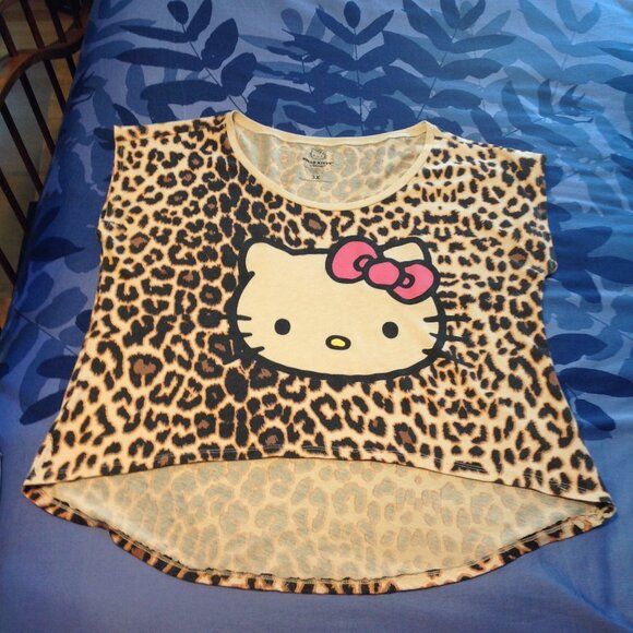 Vintage 2012 Sanrio Hello Kitty Hi Lo Leopard Slouchy T-Shirt Top 3X - Picture 4 of 8